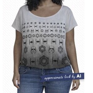 Disney Store Star Wars Stormtrooper TIE Fighter Ombre Graphic Tee White Grey L